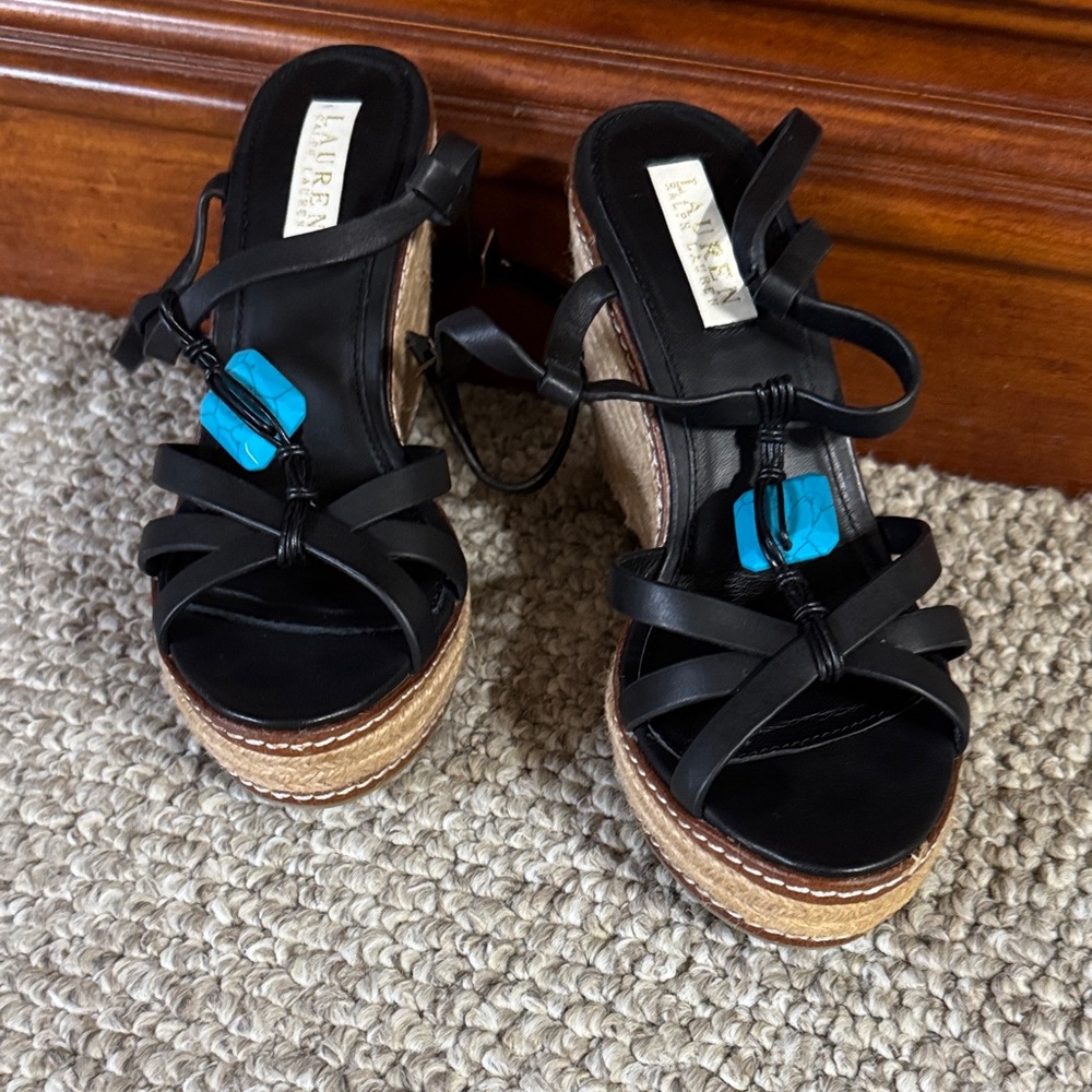 Ralph Lauren Black Wedge Sandals